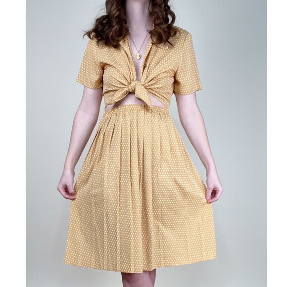 Vintage Matching Skirt Set Midi Pleated High Rise Blouse Coord Top Preppy Dress - Picture 2 of 9